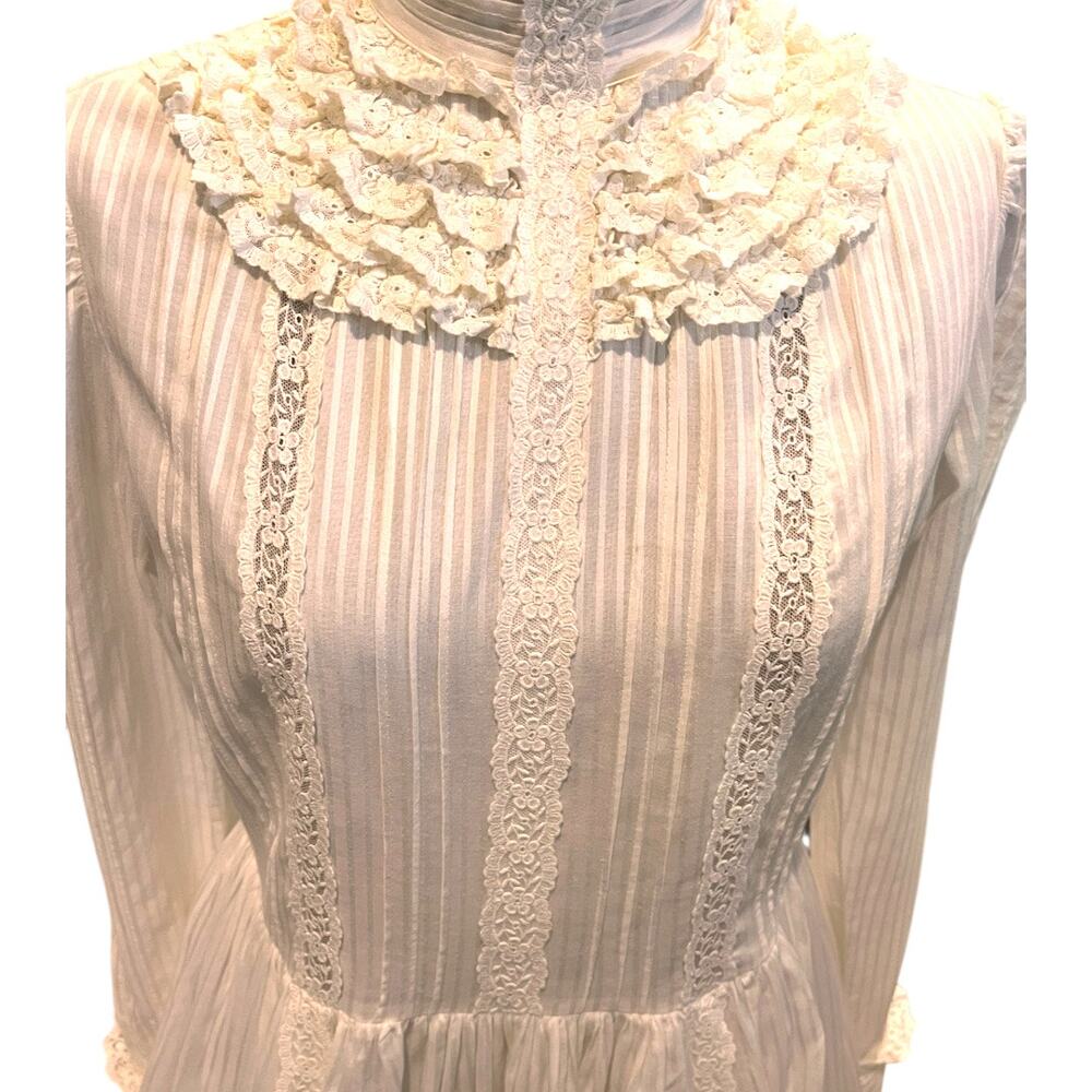 Vintage 1970s Laura Ashley White Womens Dress Edwardian Prairie Ruffled Size 14 - Picture 7 of 14